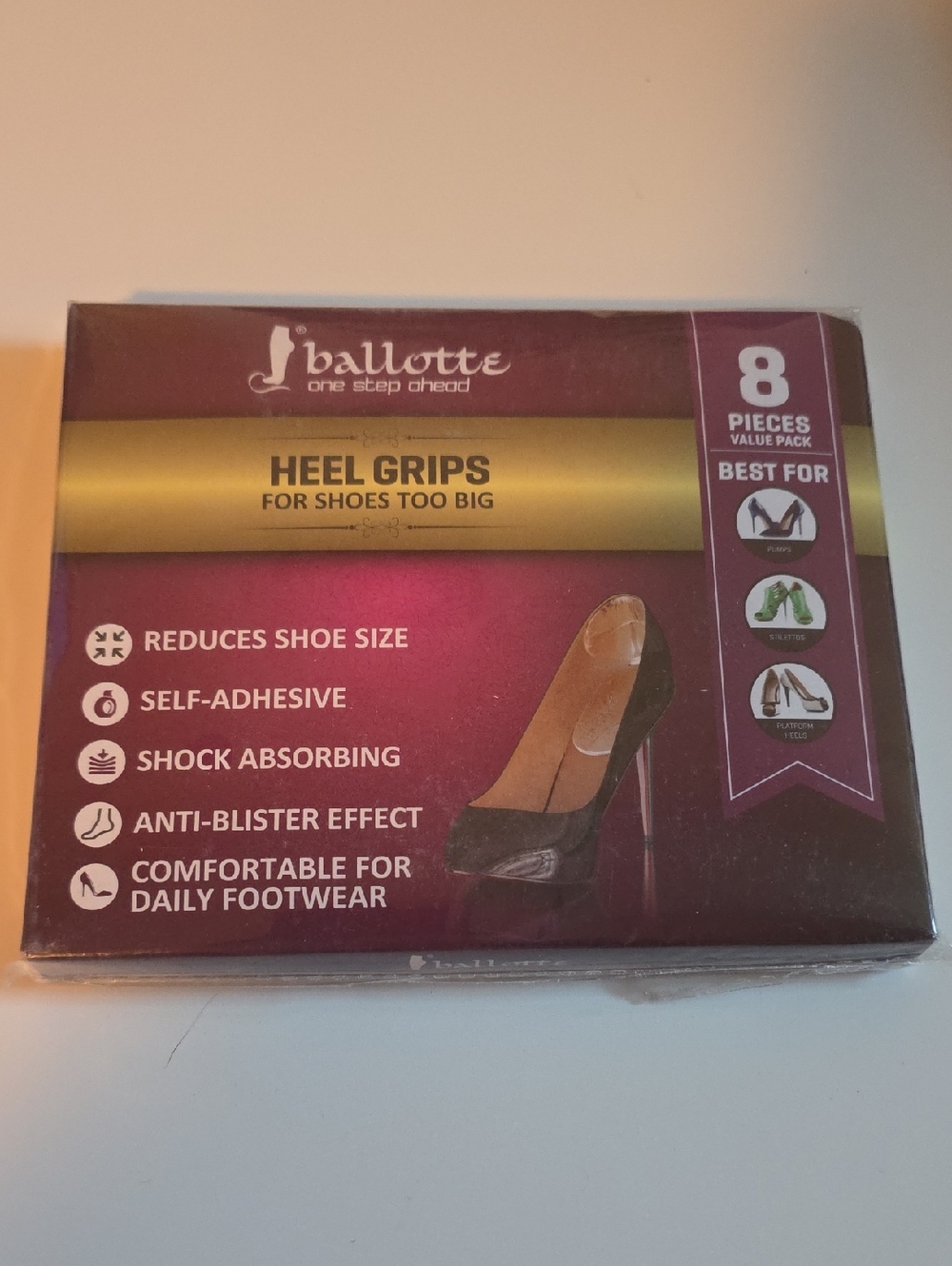 Ballotte Heel Grips for Women - Black (8 Pieces) Helps Break In Shoes Too!